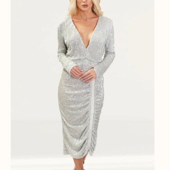 Lavish Alice Dresses & Skirts - Lavish Alice * Signature Silver Iridescent Sequin Midi Dress * Size 10